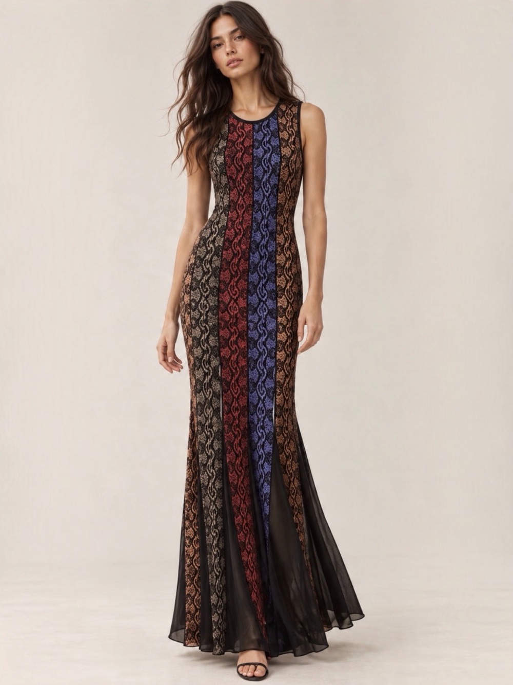 Roberto Cavalli Snake Jacquard Knit Sleeveless Multicolour Maxi Dress IT 42 US 6